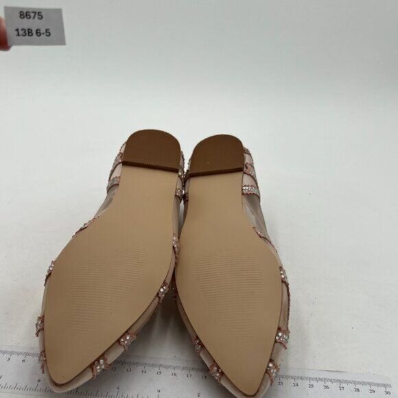 XYD Women Elegant Pointed Toe Rhinestone Flats Mesh Slip On Low Heel Crystal - Picture 7 of 8